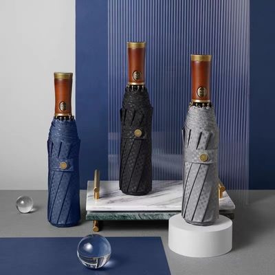 X315 목재 디자인 남성 자동 바람 막아 삼중 접는 우산 맞춤형 색상