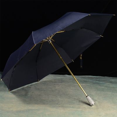 수동 제어 다이아몬드 삽입 손잡이 3 접기 우산 여성용 독특한 비 우산