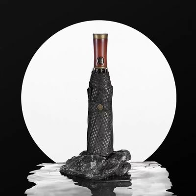 X315 목재 디자인 남성 자동 바람 막아 삼중 접는 우산 맞춤형 색상