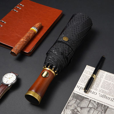 광고 남성용 우산 X315 BSCI 자동 풍수 럭셔리 금색 목재 손잡이