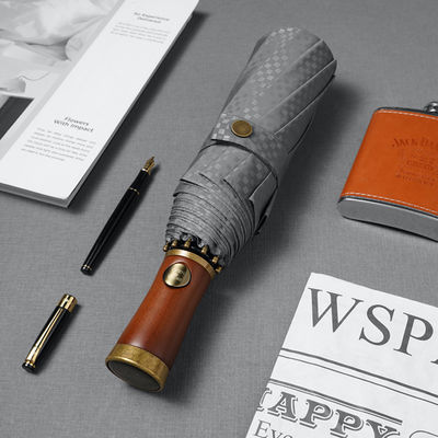 광고 남성용 우산 X315 BSCI 자동 풍수 럭셔리 금색 목재 손잡이