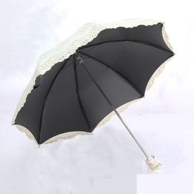 蕾丝 embroidery 공주 우산 2-3 접는 수동 제어