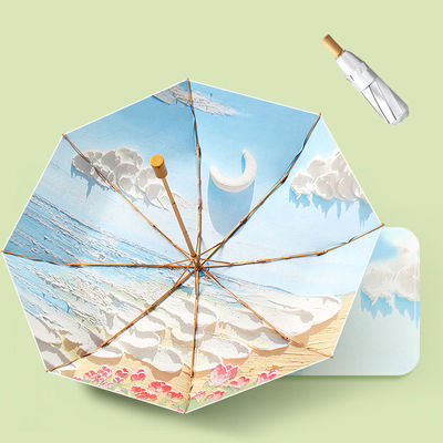 오일 페인팅 라이트 럭셔리 시리즈 클래식 디자인 스타일의 세 배 보라색 아이리스 우산