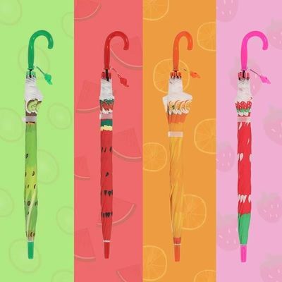 곡선 손잡이 직선 과일 인쇄 어린이 우산 어린이 선물을위한 창의적 디자인