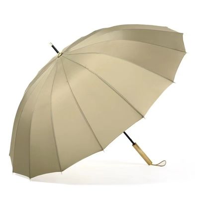 유리섬유 셰프트 16K 큰 바람을 막는 노란색 골프 우산 직선 나무 손잡이