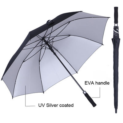직선 패턴 골프 사이즈 EVA 부드러운 손잡이와 은 코팅을 가진 비 우산