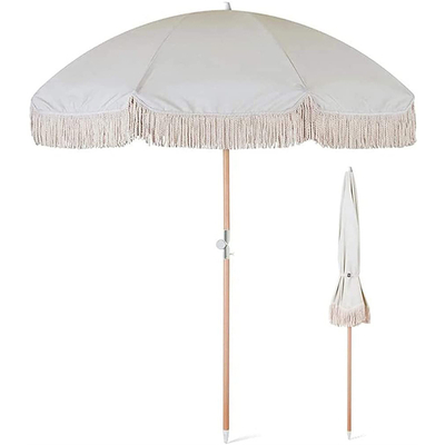 맞춤 인쇄 목조 Patio 우산과 Tassels 고객의 로고 사용자 정의