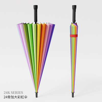 큰 유리섬유 프레임 직지 막대와 긴 손잡이 24 뼈 자동 우산